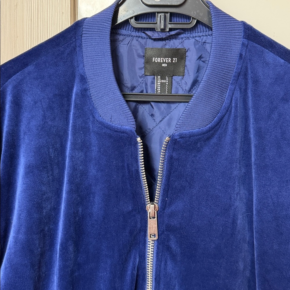 Navy Blue velvet bomber jacket - Picture 6 of 8